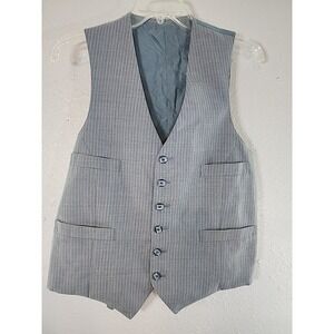 Vtg Wool Suit Vests Mens 38 Blue White Pinestripe  Formal Wedding Business 60s